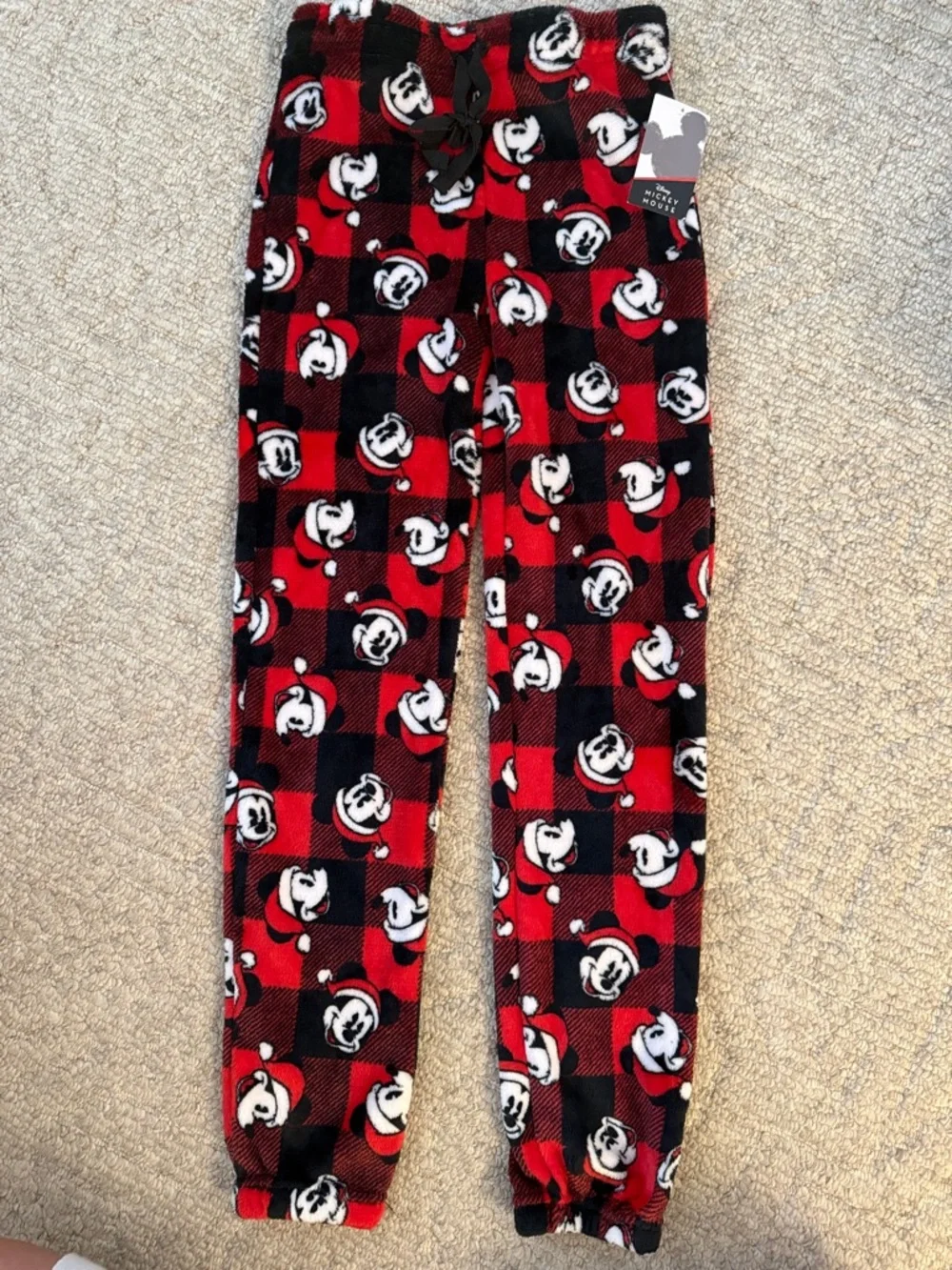 Disney Red & Black Buffalo Plaid Mickey Mouse Fleece Pants - Picture 1 of 3